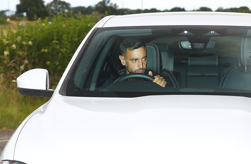 Bruno Fernandes had his game face on as he arrived at Carrington