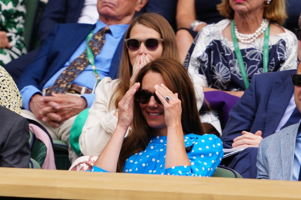 The Duchess could barely watch as the action unfolded on centre court