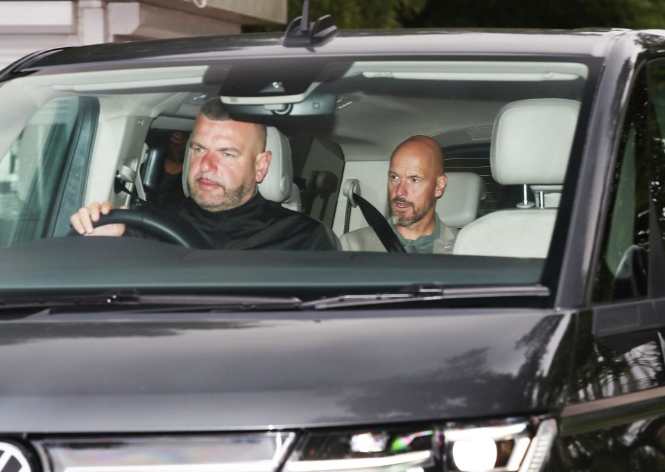 Erik ten Hag pictured arriving at Carrington this morning