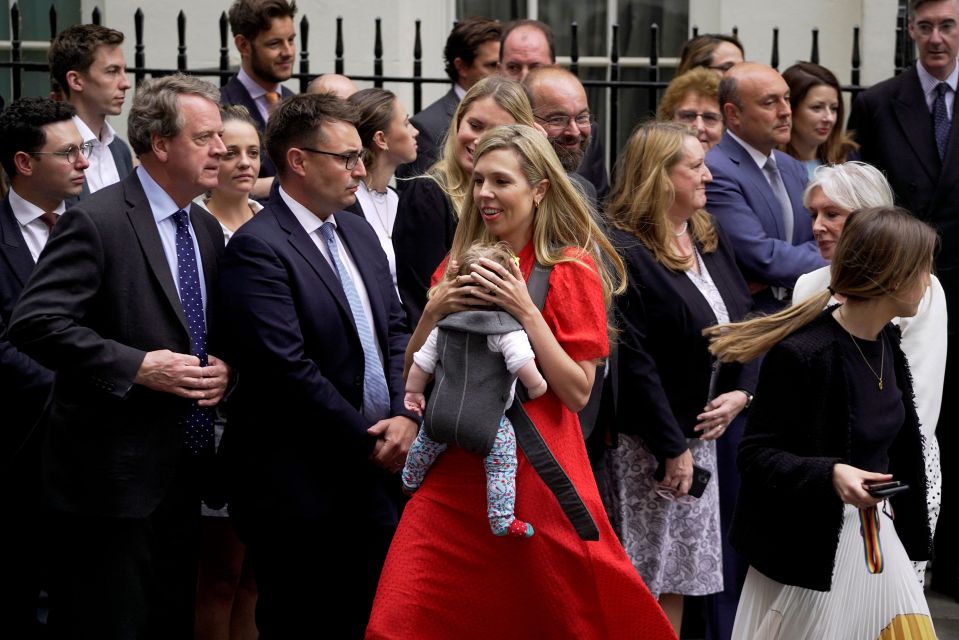 Carrie Johnson and baby Romy stood outside No10 today to watch Boris step down