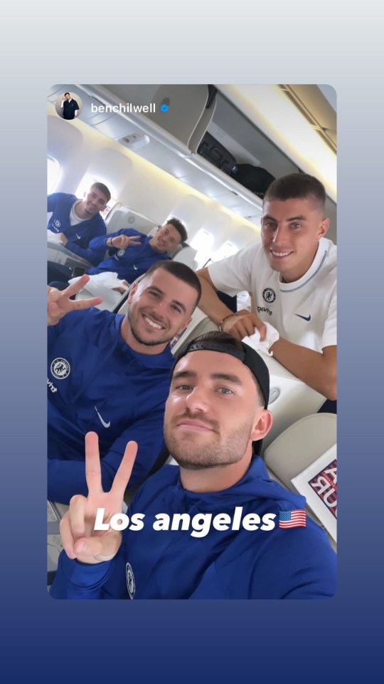 Chilwell, front, poses for a selfie with a number of other Chelsea stars