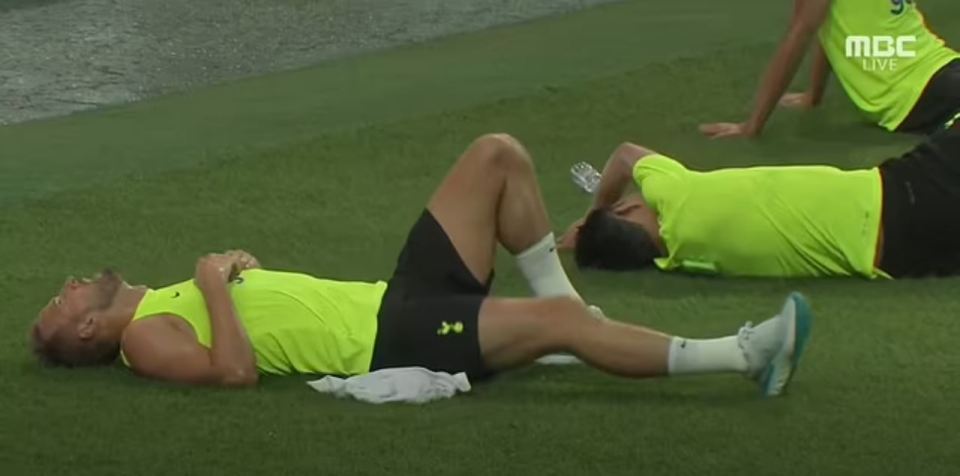 The intensity of the session had the England captain collapsed on the floor