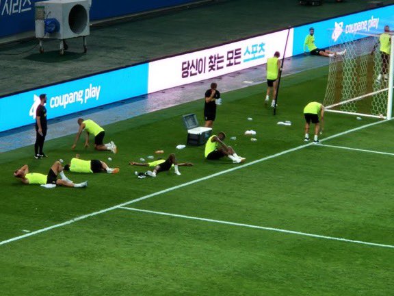 A host of Spurs players collapsed to the ground after the session