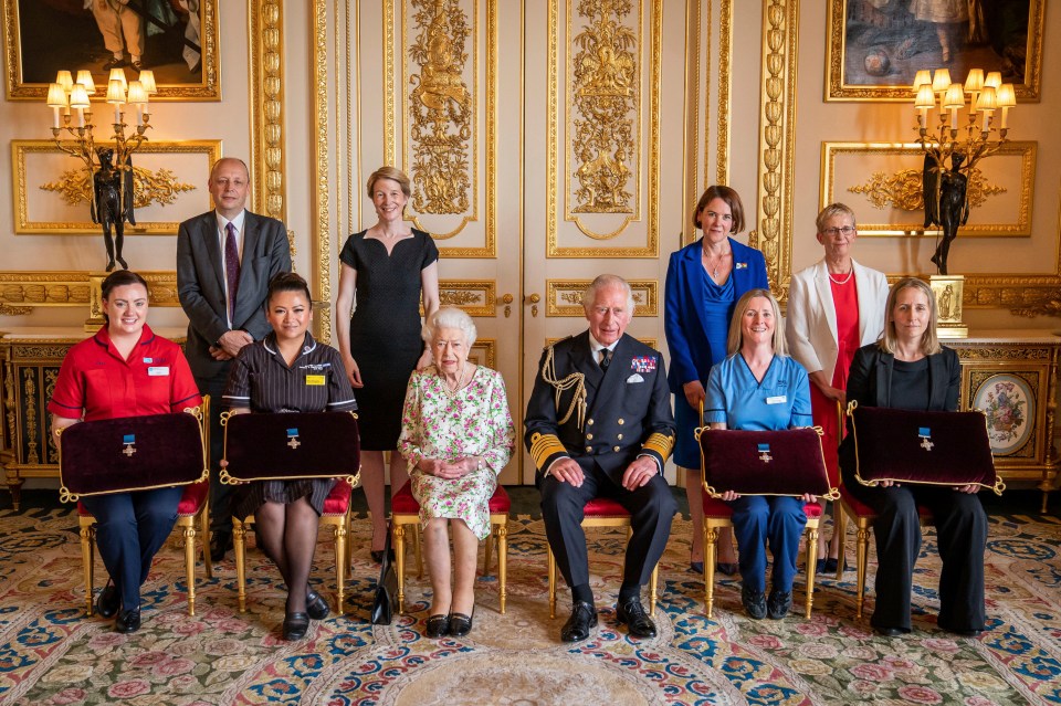 The Queen and Prince Charles with NHS heroes awarded the George Cross at Windsor