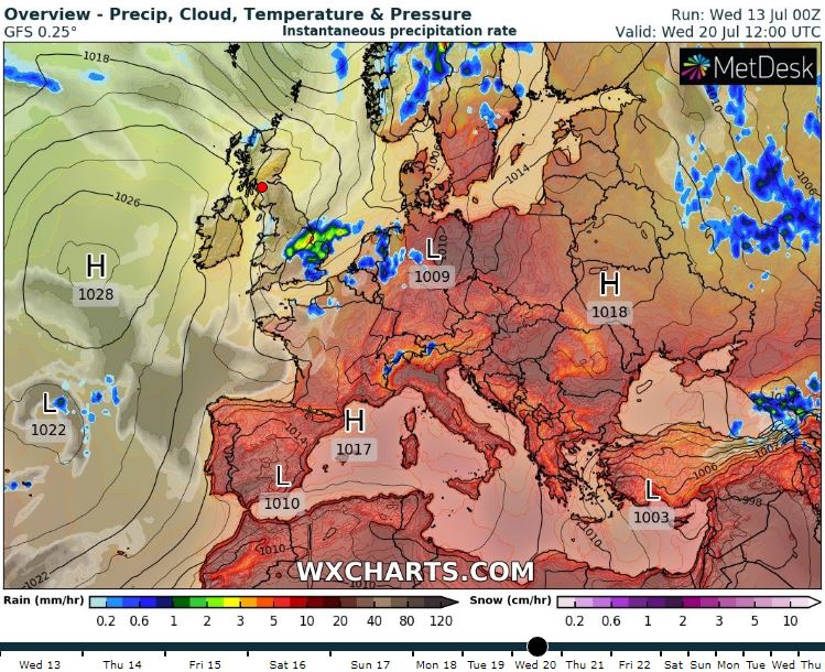 The heatwave is expected to come to an abrupt end next Wednesday with rain due in the southeast