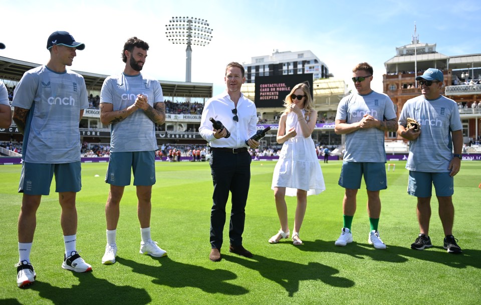 Morgan, 35, was honoured before play today