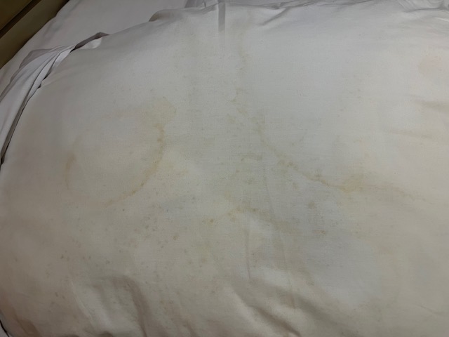 The couple claim they found 'bodily fluid' stains in their hotel