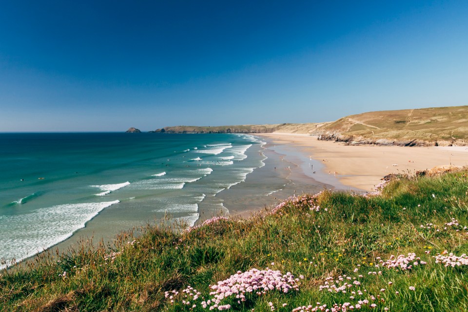 Perranporth beach on the north coast of Cornwall