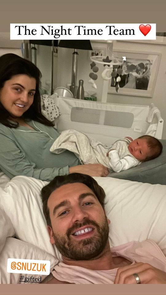 Storm with her husband Kerr Okan and their newborn baby