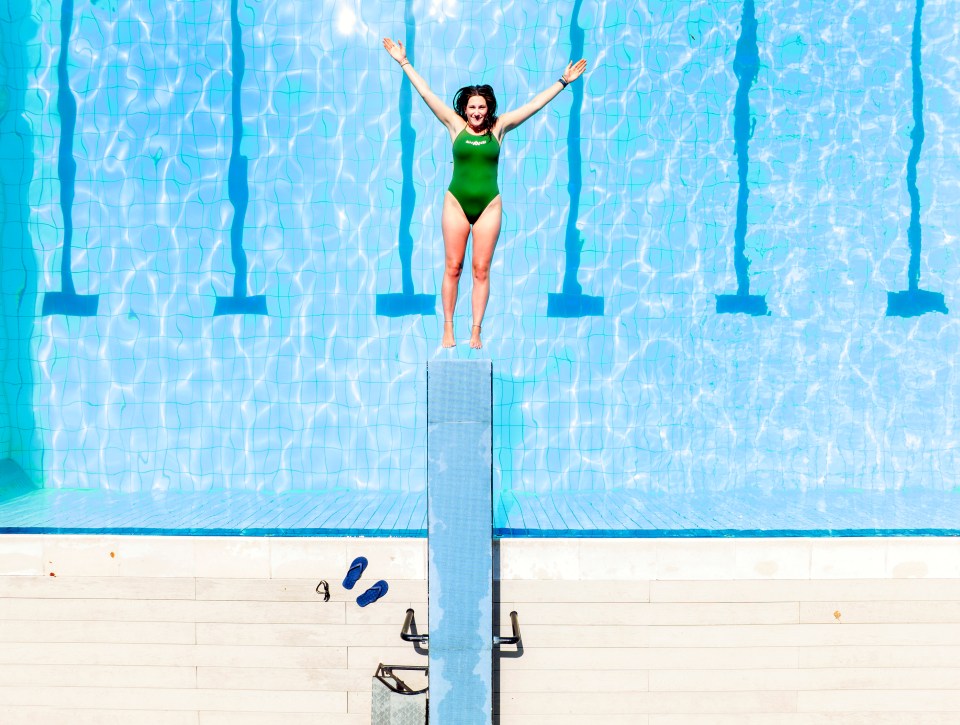 Ciara Macdonald, 21, cools off at Petersfield Open Air Pool in Hampshire