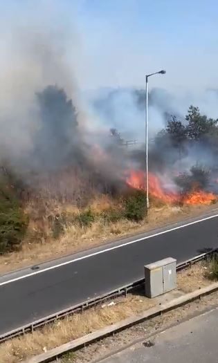 Flames could be seen at the side of the A2