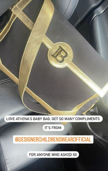 The mum-of-six shared a glimpse of her £606.99 designer baby changing bag by Balmain