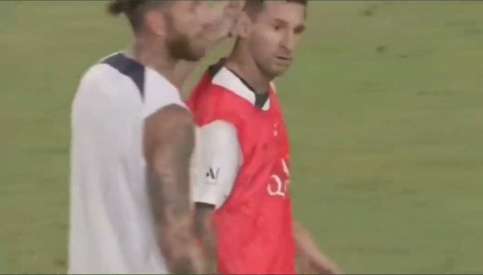 The former Real Madrid defender then pats his team-mate on the head which starts a stern chat