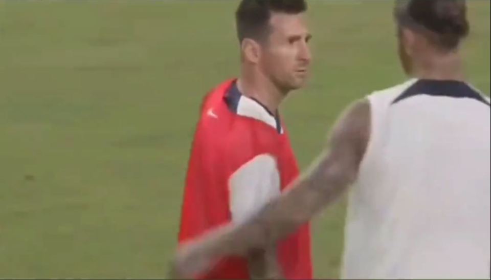 Messi and Ramos clash during PSG training as the Argentine magician stares down Ramos