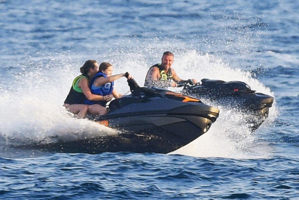 David and Harper Beckham raced on a jet-ski