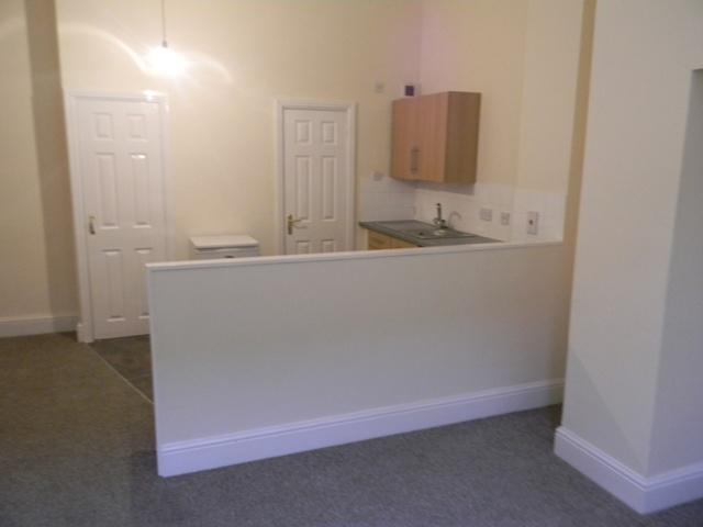 A partition separates the main open-plan room in the flat