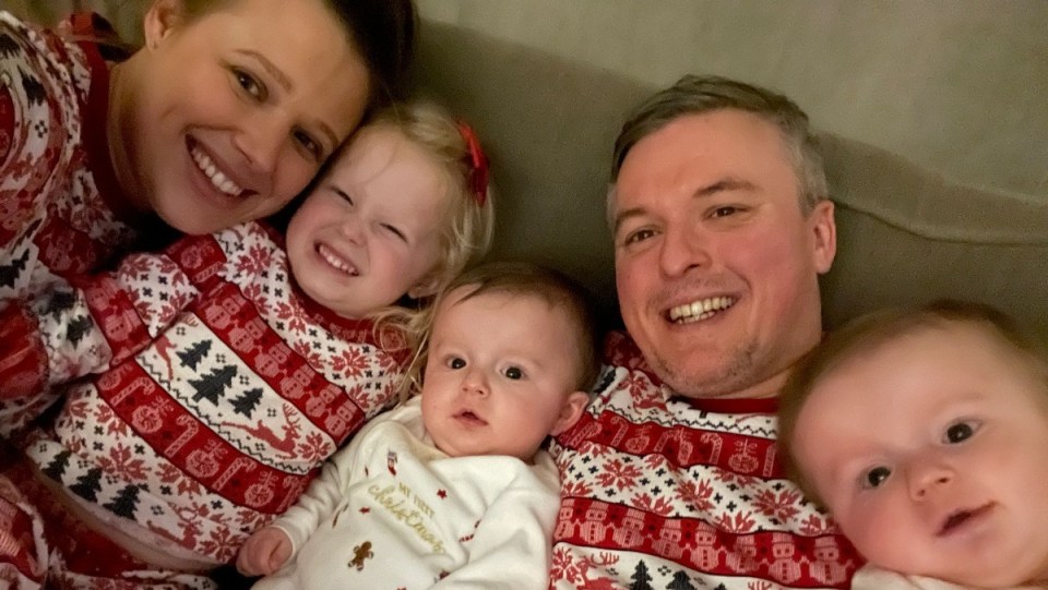 Now the family are trying to raise funds so that the twins can get the treatment they need. Above Jenna, daughter Mia, twins Raffy and Siddy and dad Steve