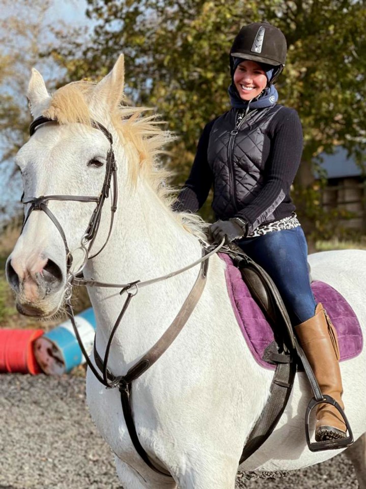 Becky, 40, pictured grinning out riding yesterday, is also said to be considering an appeal following her crushing defeat