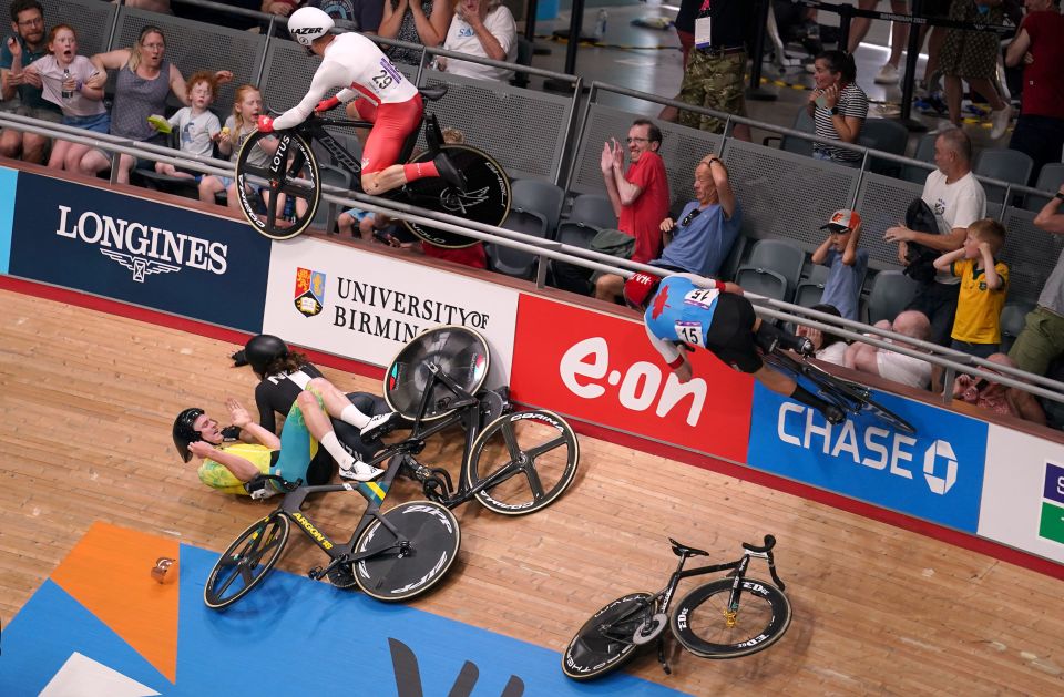 England's Matt Walls flew over the barriers and crashed into the spectators area