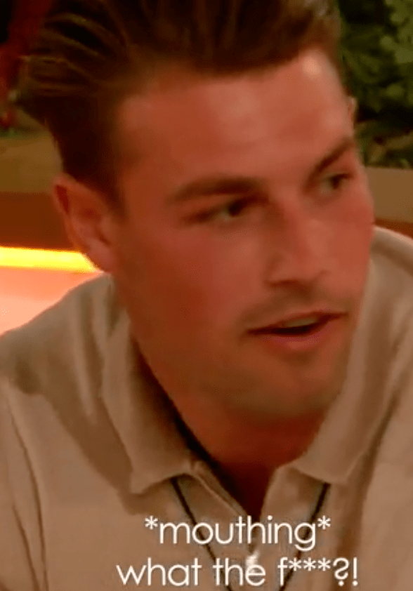 Love Island’s Andrew Le Page looks very nervous and swears a bit during tonight’s recoupling