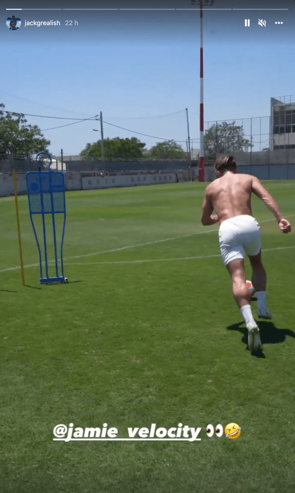 The England international ran through a series of drills while topless