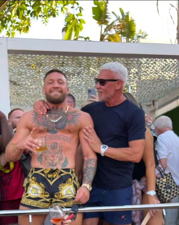 Conor McGregor pictured at Ocean Beach in Ibiza with Wayne Lineker