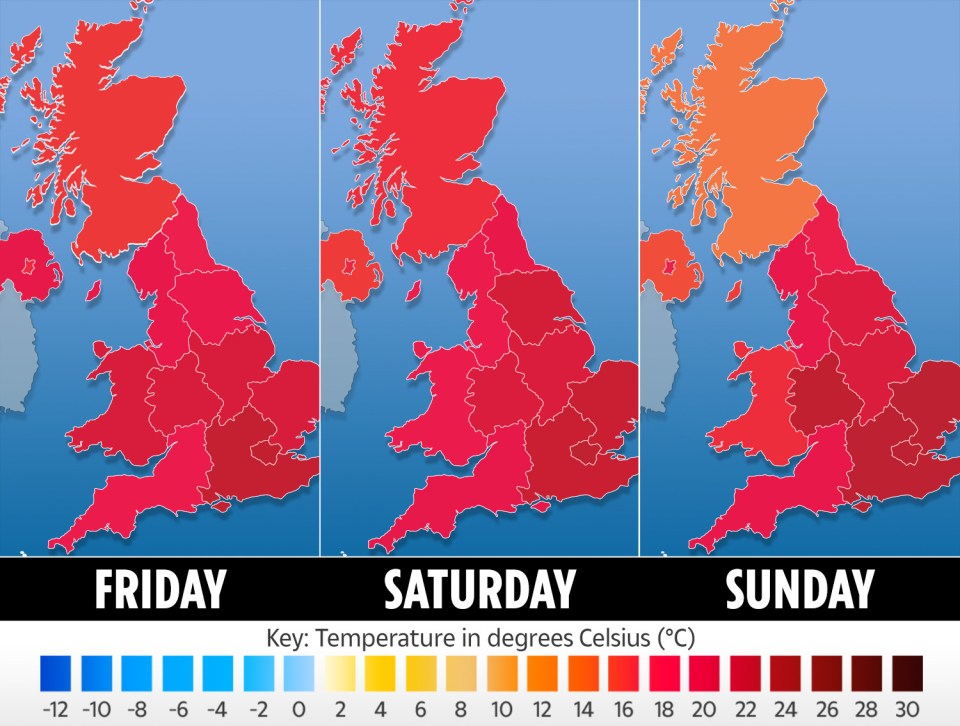 The temperature is forecast to hit a high of 29C on Sunday