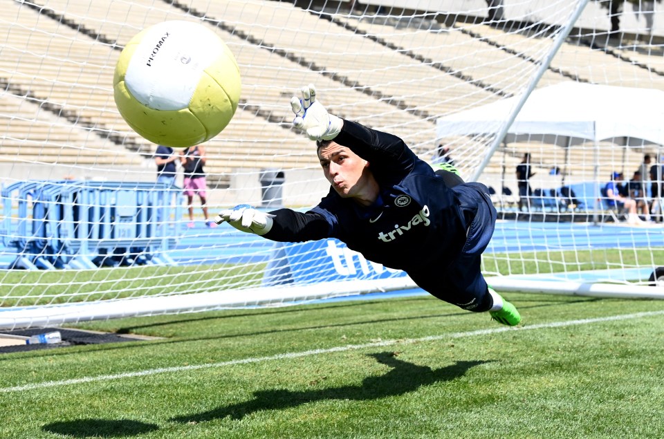 Kepa Arrizabalaga was seen being put through his paces in the gruelling LA heat