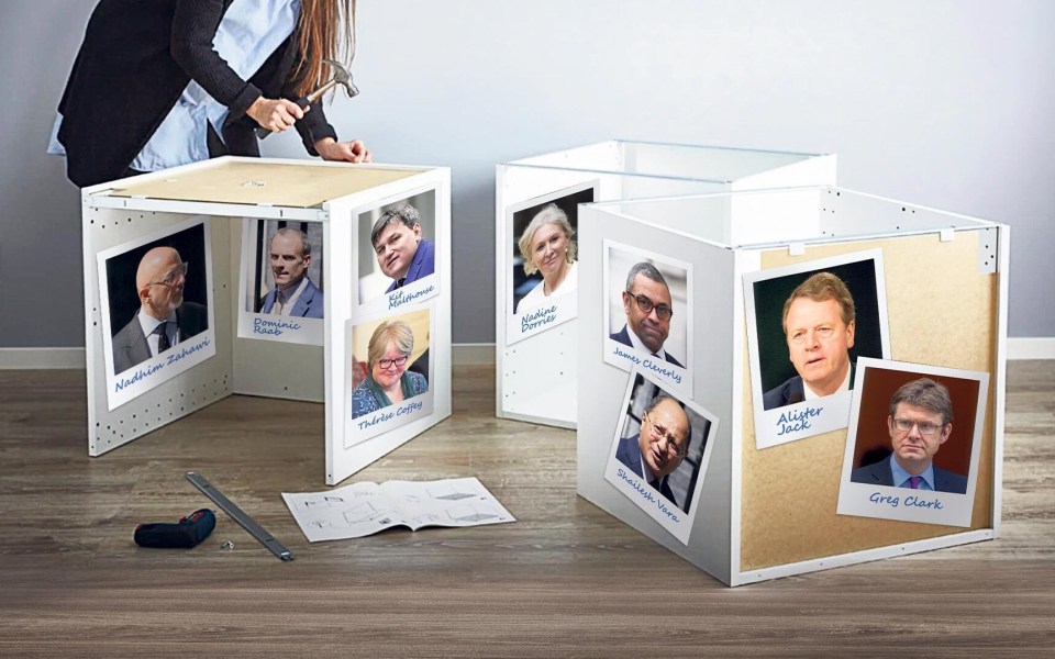 The rapidly assembled 'Ikea Cabinet' of Nadim Zahawi, Dominic Raab, Kit Malthouse, Therese Coffey, Nadine Dorries, James Cleverley, Shailesh Vara, Alister Jack and Greg Clark