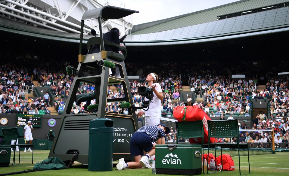 Stefanos Tsitsipas queries the umpire in the heated third-round match