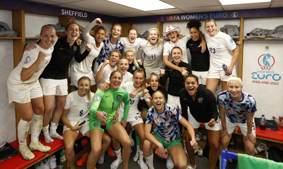 The Lionesses’ celebrate netting a place in the Euro's final after beating Sweden in the semis