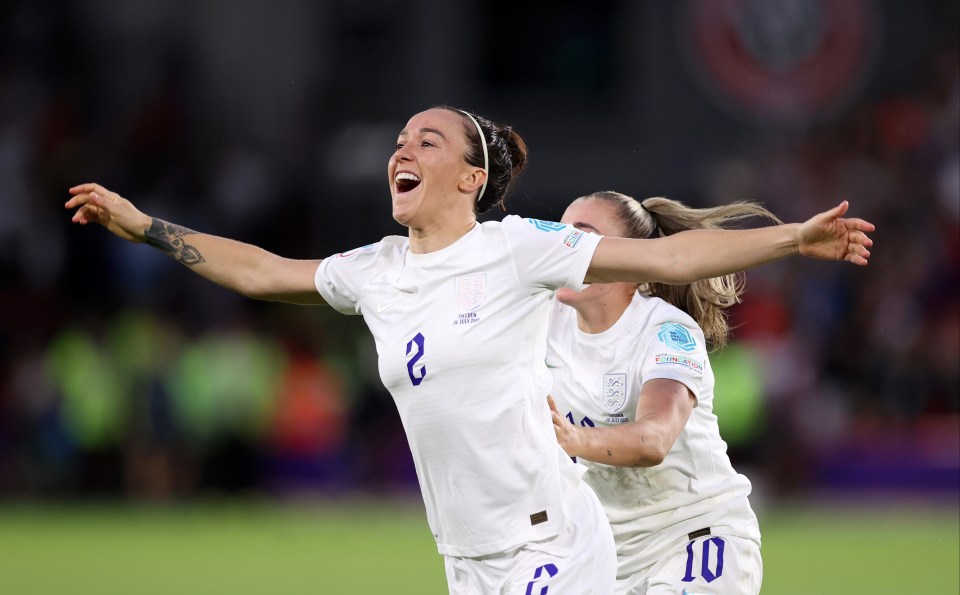 England’s Lucy Bronze celebrates scoring against Sweden