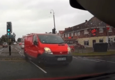 After striking the back of the bus both drivers carry on driving