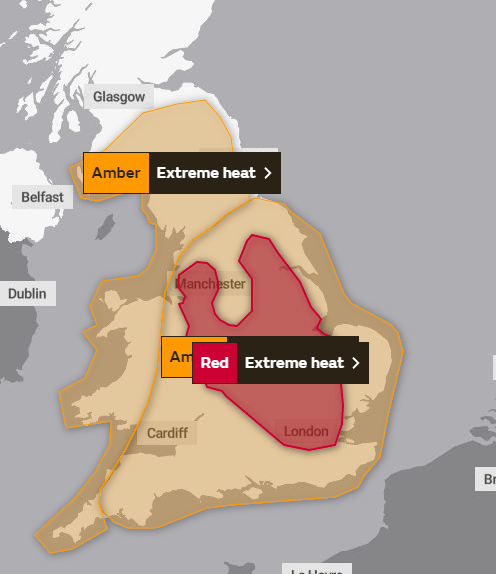 The red heat warning covers central parts of England