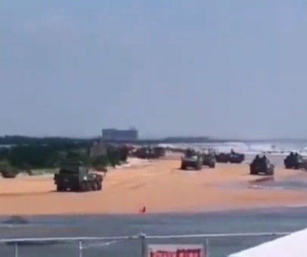 Further footage showed tanks on beaches along the Taiwan Strait