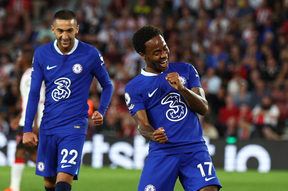 Sterling reacts after scoring his third Blues goal in his last two Premier League games