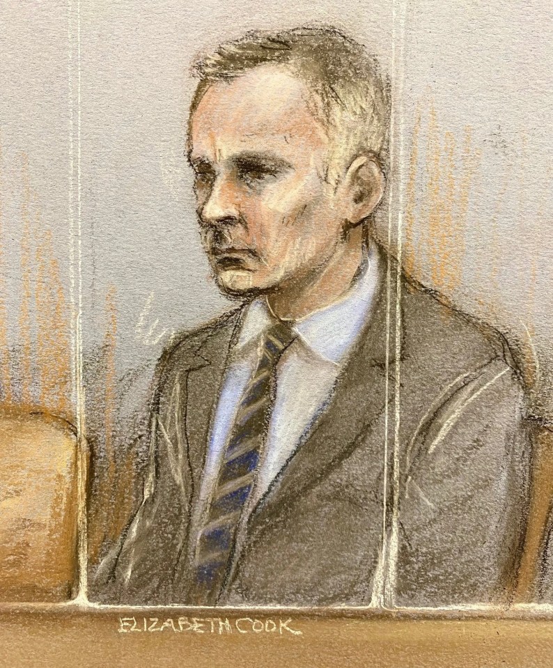 A court artist sketch of Giggs at Manchester Crown Court