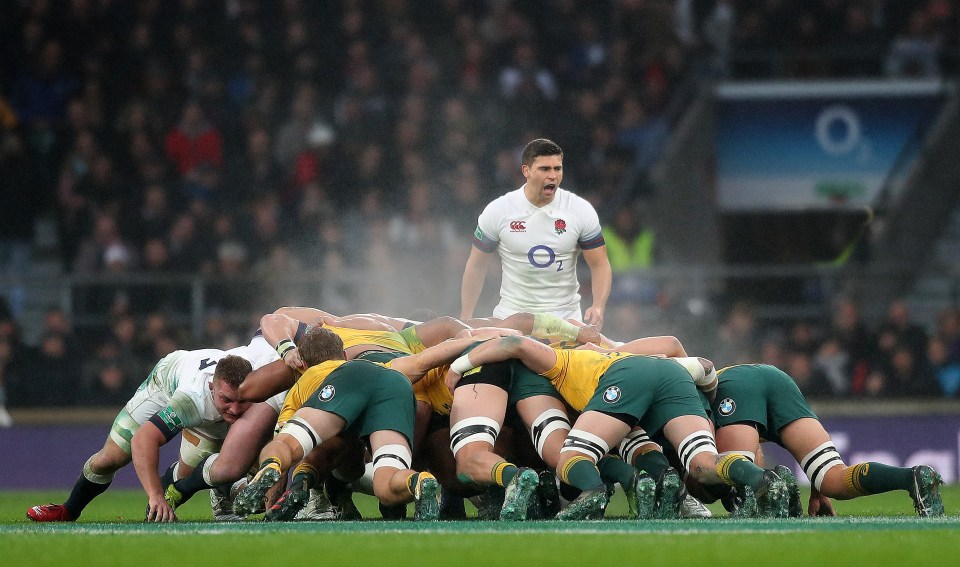 England scrum half Ben Youngs shouts his orders from the back of the scrum against Australia