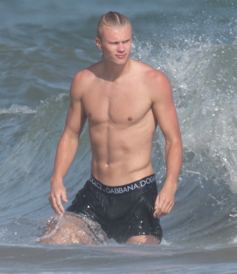 Erling Haaland on the beach in Marbella on Sunday