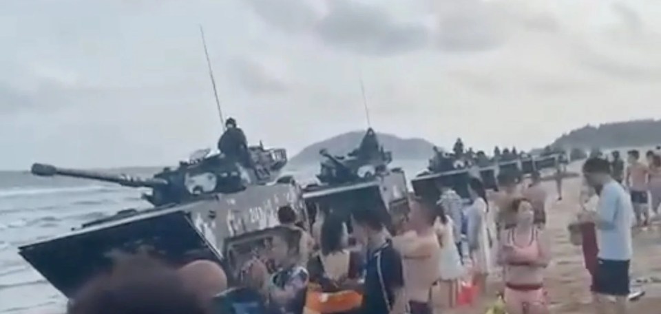 hina military deploys Type 63A light amphibious tanks at Xiamen City beaches