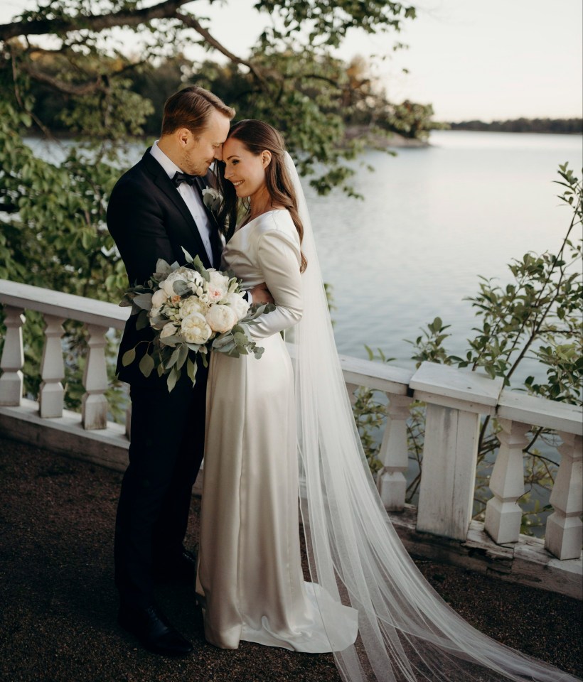 Marin with her husband Markus Räikkönen on their wedding day in 2020