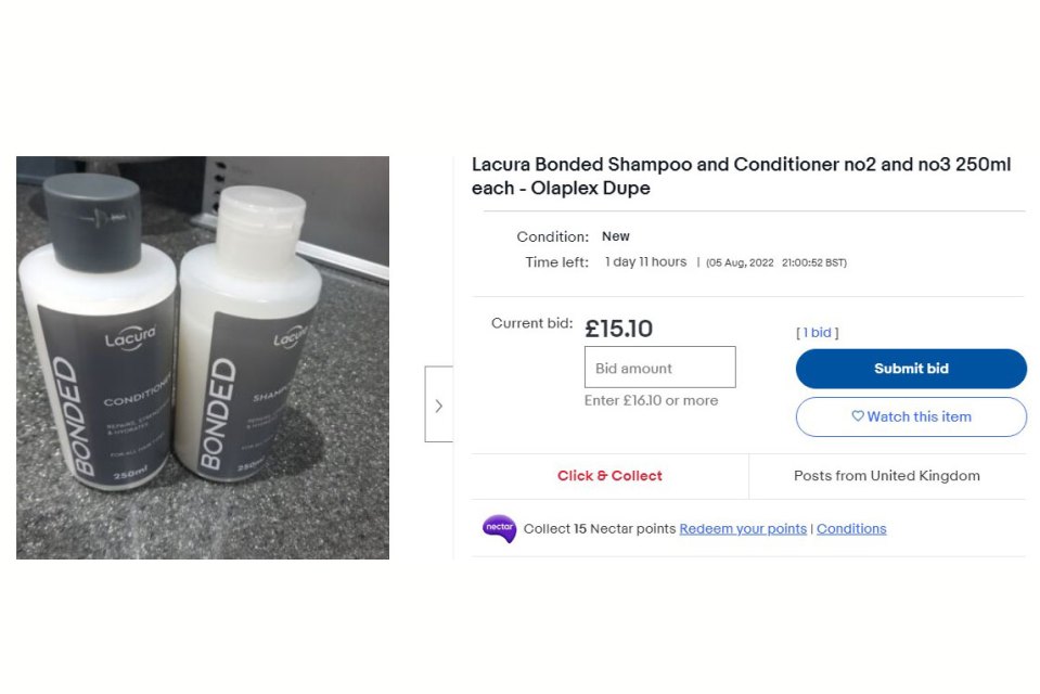 One eBay seller is auctioning off Aldi's Olaplex dupes for more than the original price