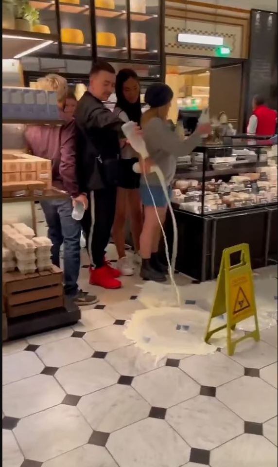 Animal Rebellion activists pour milk onto the floor of Harrods' food hall in a protest last month