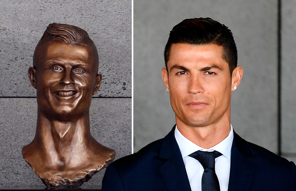 Cristiano Ronaldo poses next to Madeira Airport’s infamous statue