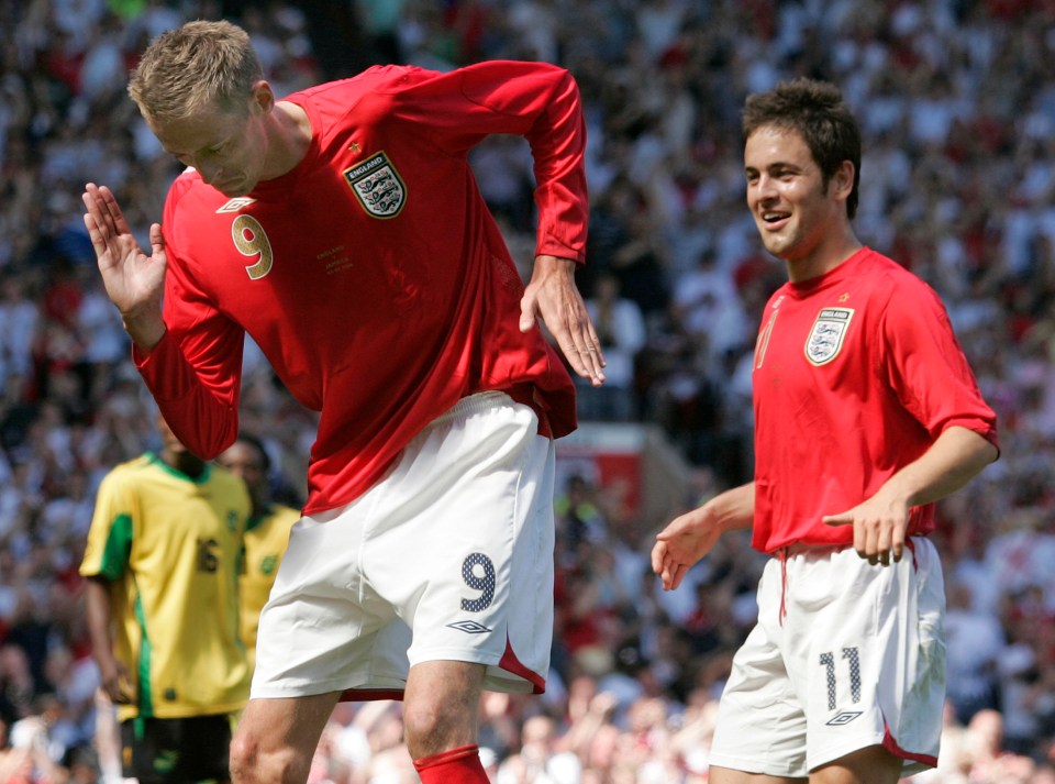 England’s Peter Crouch celebrates with Joe Cole at Old Trafford, Manchester back in 2006