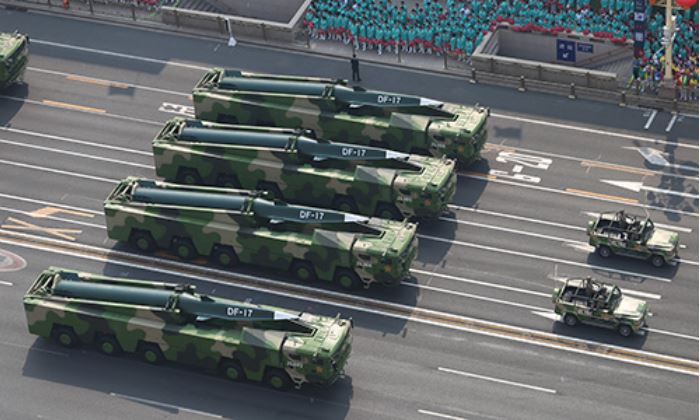 The menacing DF-17 missiles were first debuted by China in the Nationnal Day parade in 2019