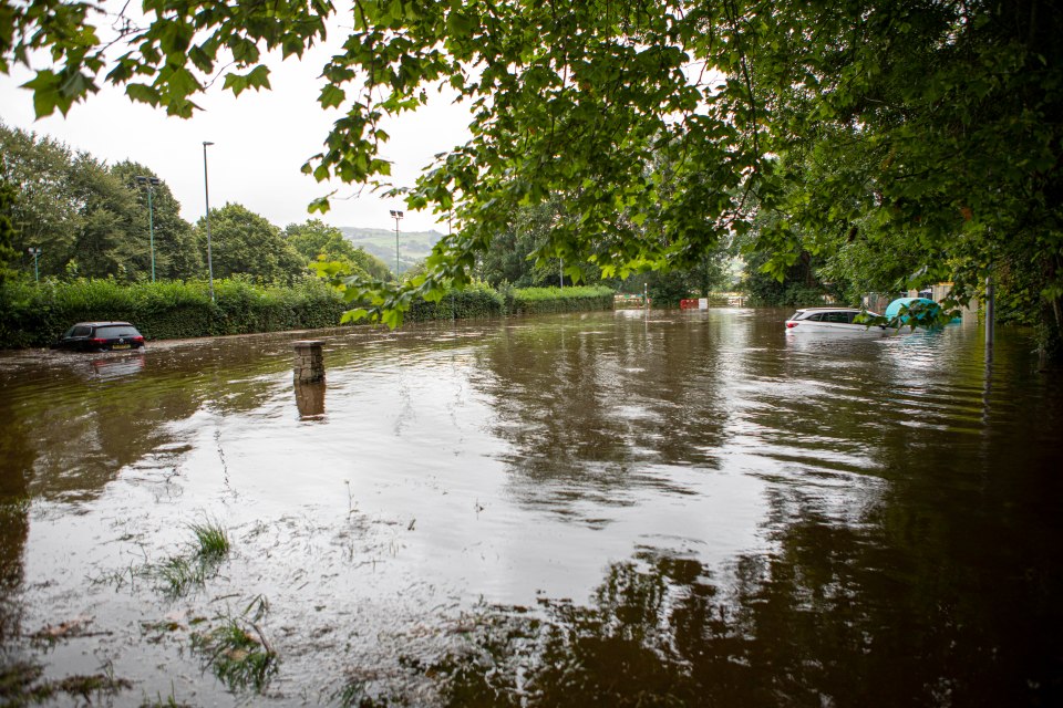 Floods hit Llanrwst in North Wales on Sunday afternoon, closing roads