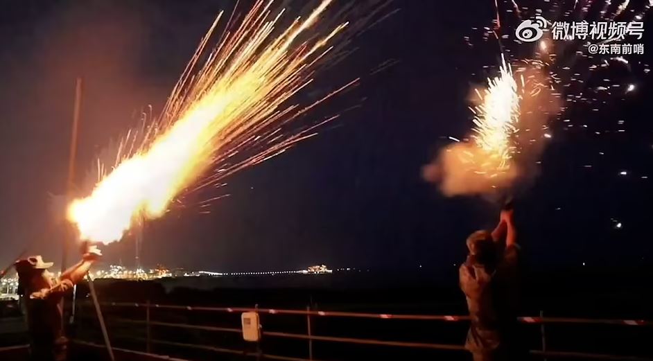 Chinese anti-aircraft forces in the Taiwan Strait -take part in live-fire exercises overnight