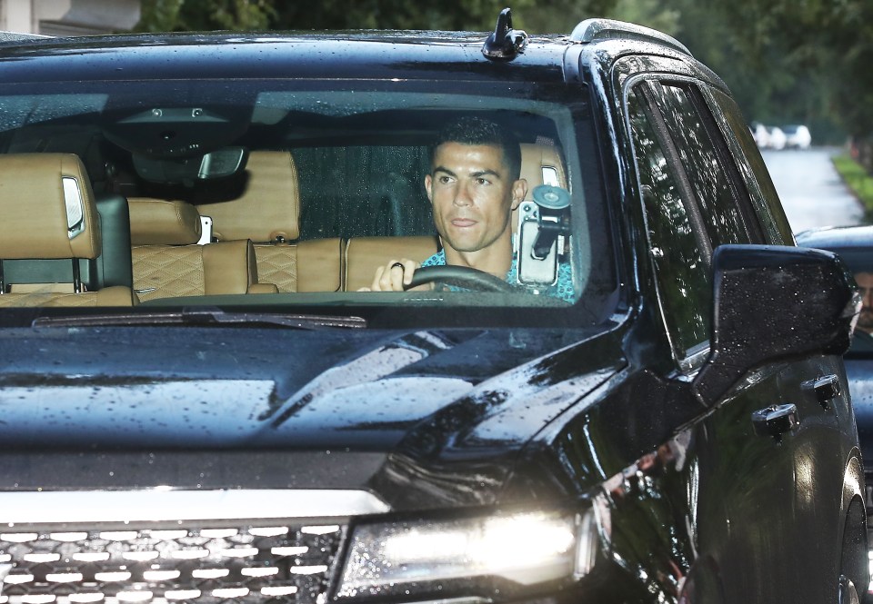 Cristiano Ronaldo arrives for Man Utd training