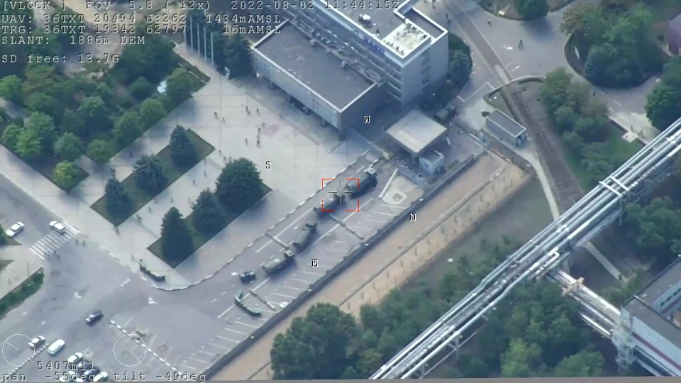 Drone footage of military convoys entering the site — where they are believed to have been delivering weapons and ammunition